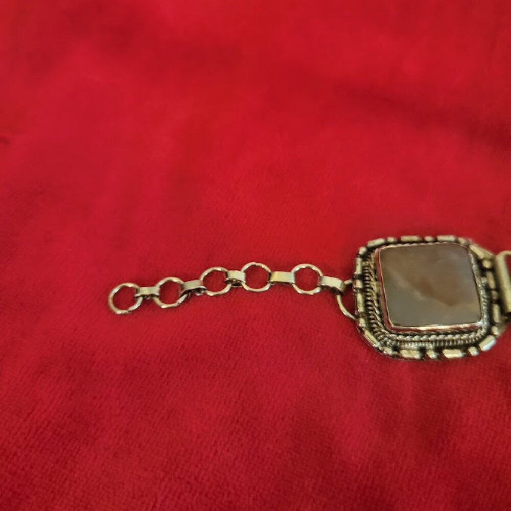 Stone and Silver Tone Bracelet from India - Picture 2 of 3